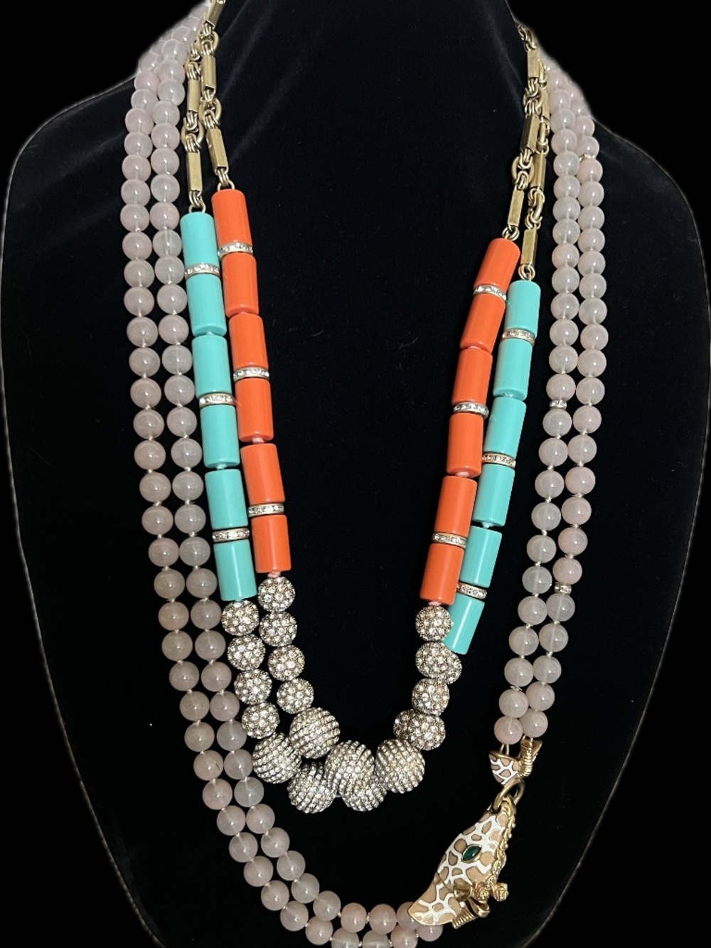 J Crew Necklaces - Lot of Three - coral bead, turquoise bead, giraffe gray/beige